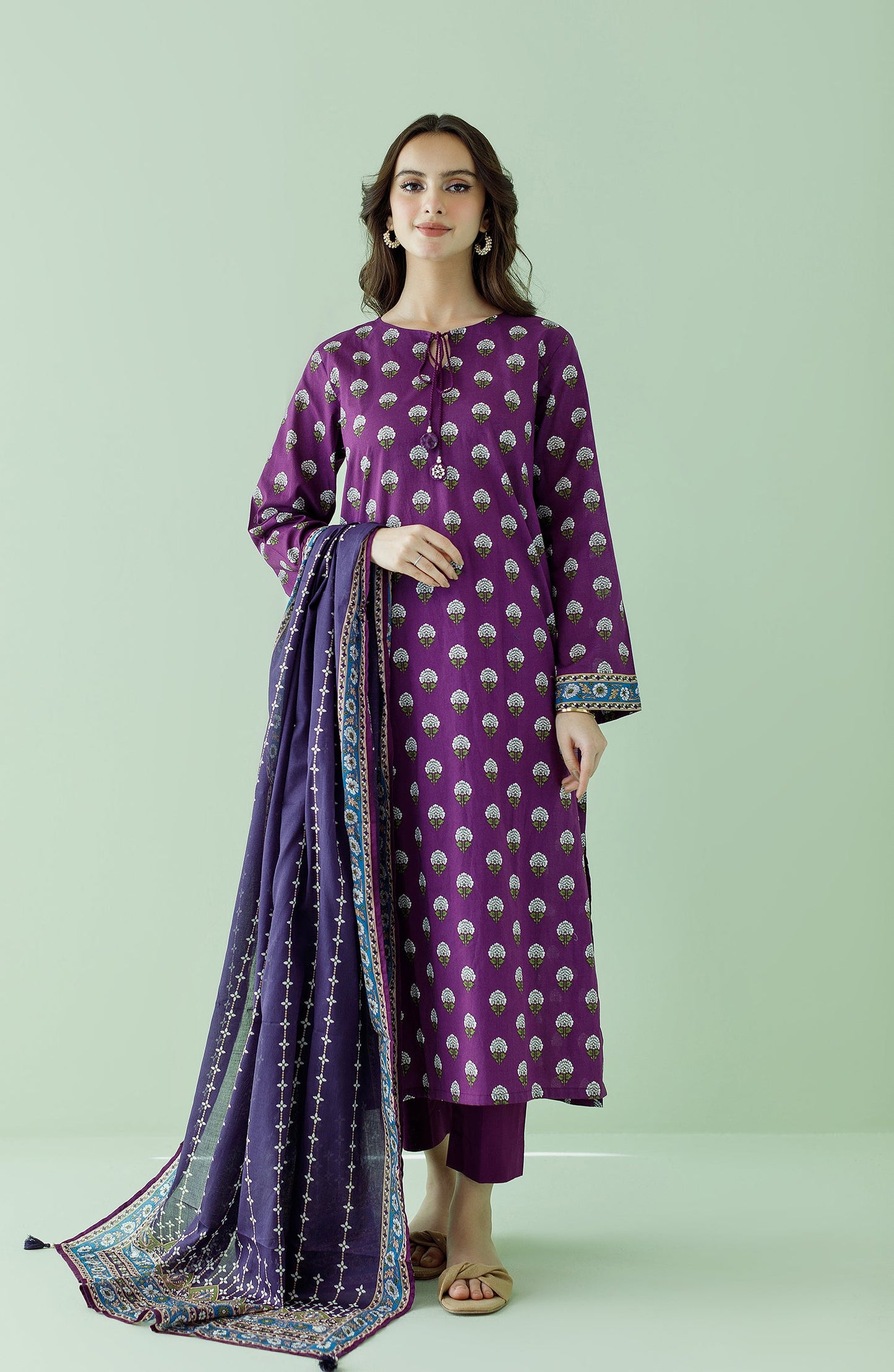 Orient - Stitched 3 Piece Printed Lawn Shirt , Cambric Pant and Lawn Dupatta