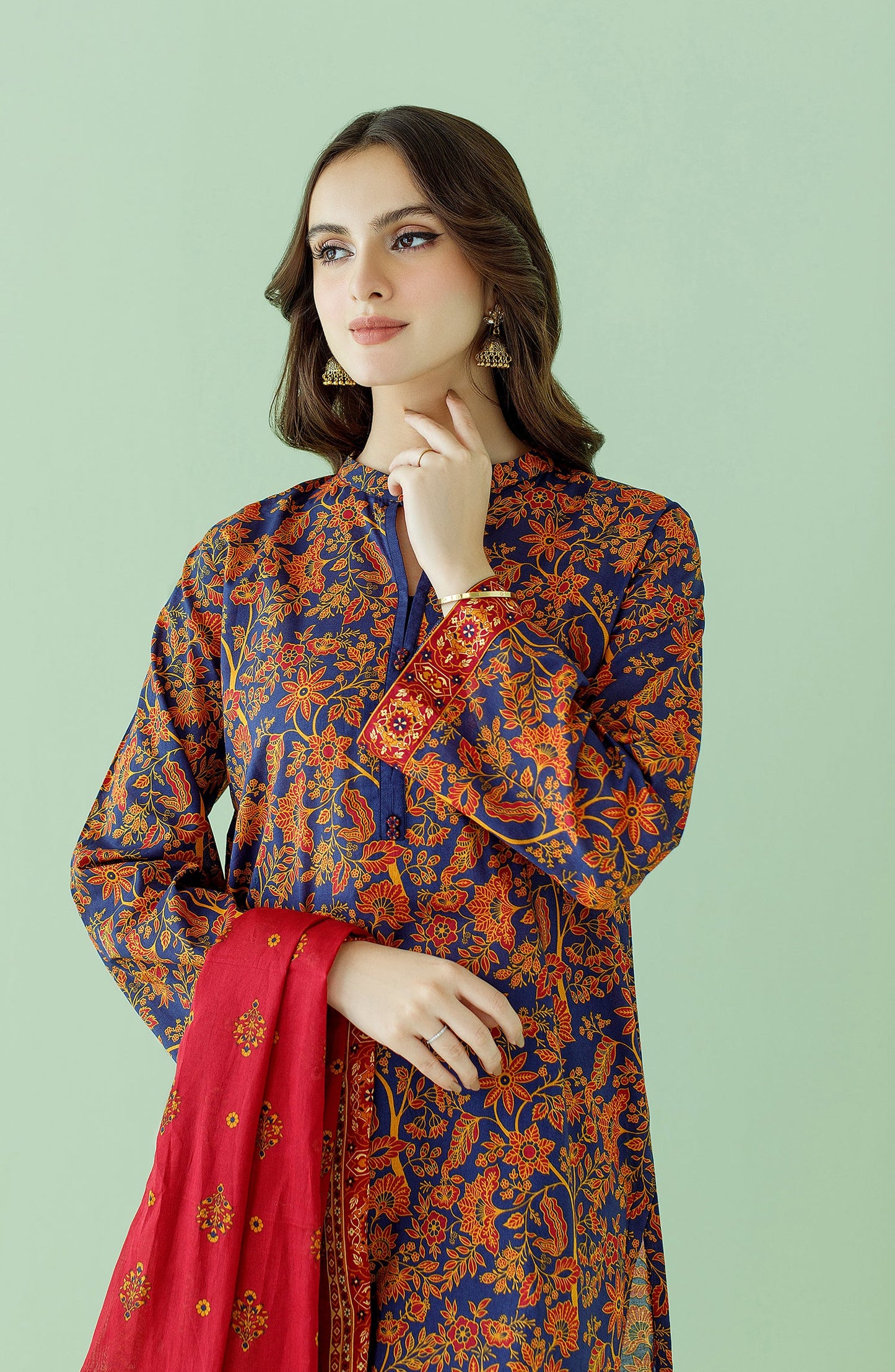 Orient - Stitched 3 Piece Printed Lawn Shirt , Cambric Pant and Lawn Dupatta