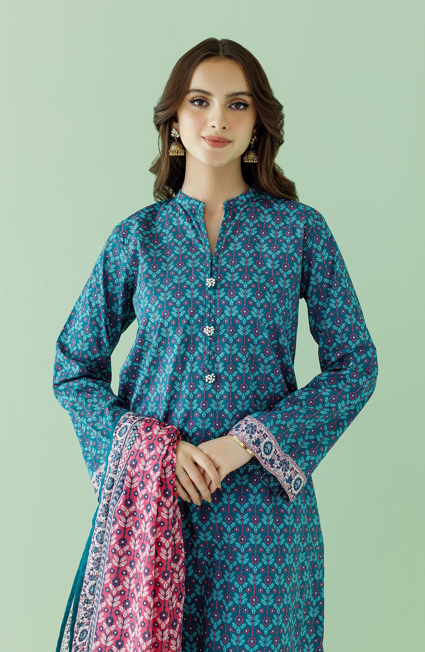 Orient - Stitched 3 Piece Printed Lawn Shirt , Cambric Pant and Lawn Dupatta