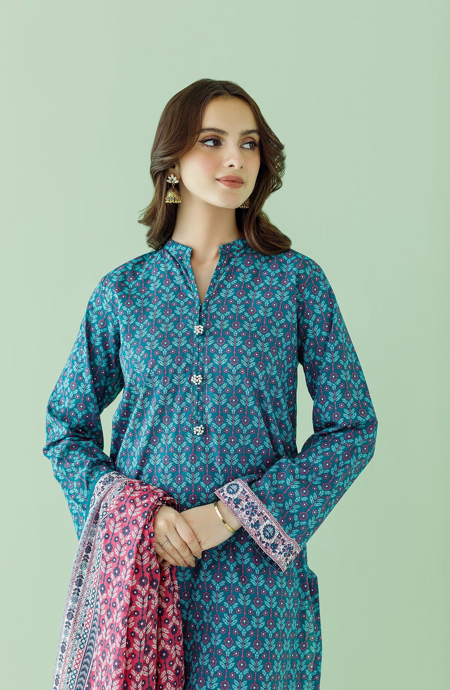 Orient - Stitched 3 Piece Printed Lawn Shirt , Cambric Pant and Lawn Dupatta