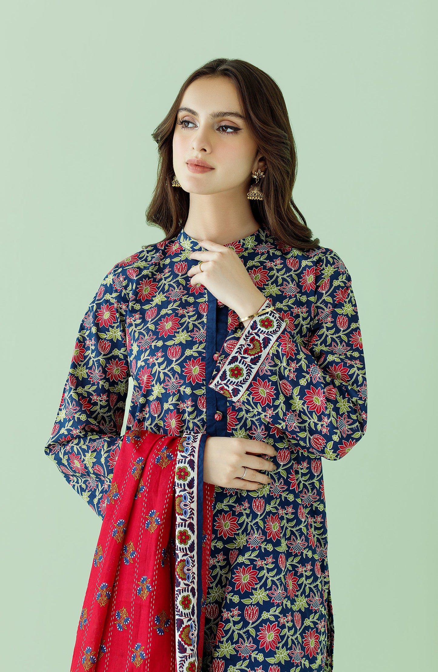 Orient - Stitched 3 Piece Printed Lawn Shirt , Cambric Pant and Lawn Dupatta