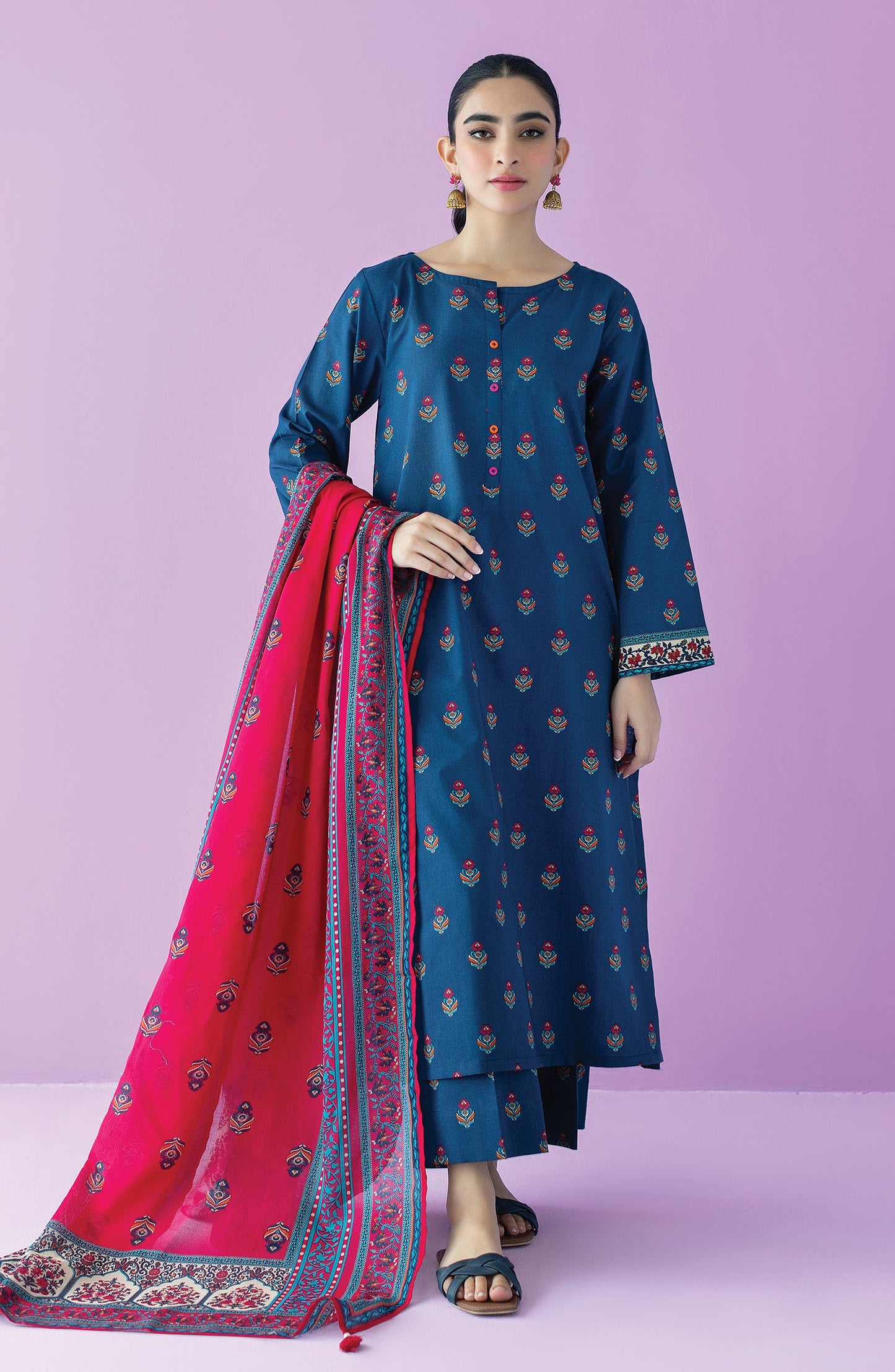 Orient - Stitched 3 Piece Printed Lawn Shirt , Cambric Pant and Lawn Dupatta