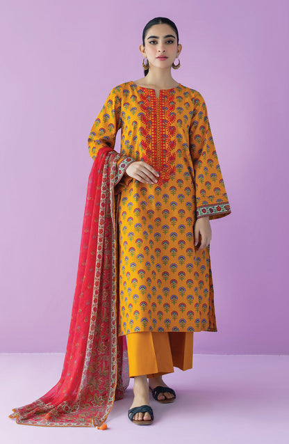 Orient - Unstitched 3 Piece Embroidered Lawn Shirt , Cambric Pant and Chiffon Dupatta
