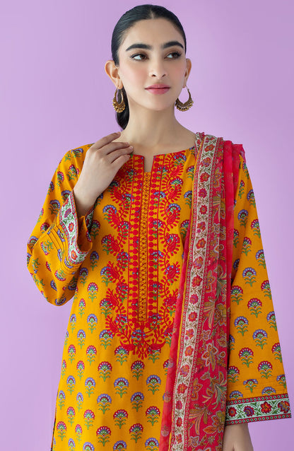Orient - Unstitched 3 Piece Embroidered Lawn Shirt , Cambric Pant and Chiffon Dupatta