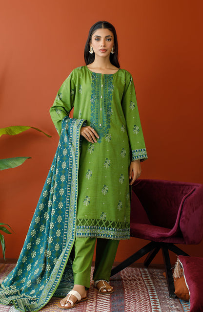 Orient - Stitched 3 Piece Embroidered Khaddar Shirt , Khaddar Pant and Khaddar Dupatta
