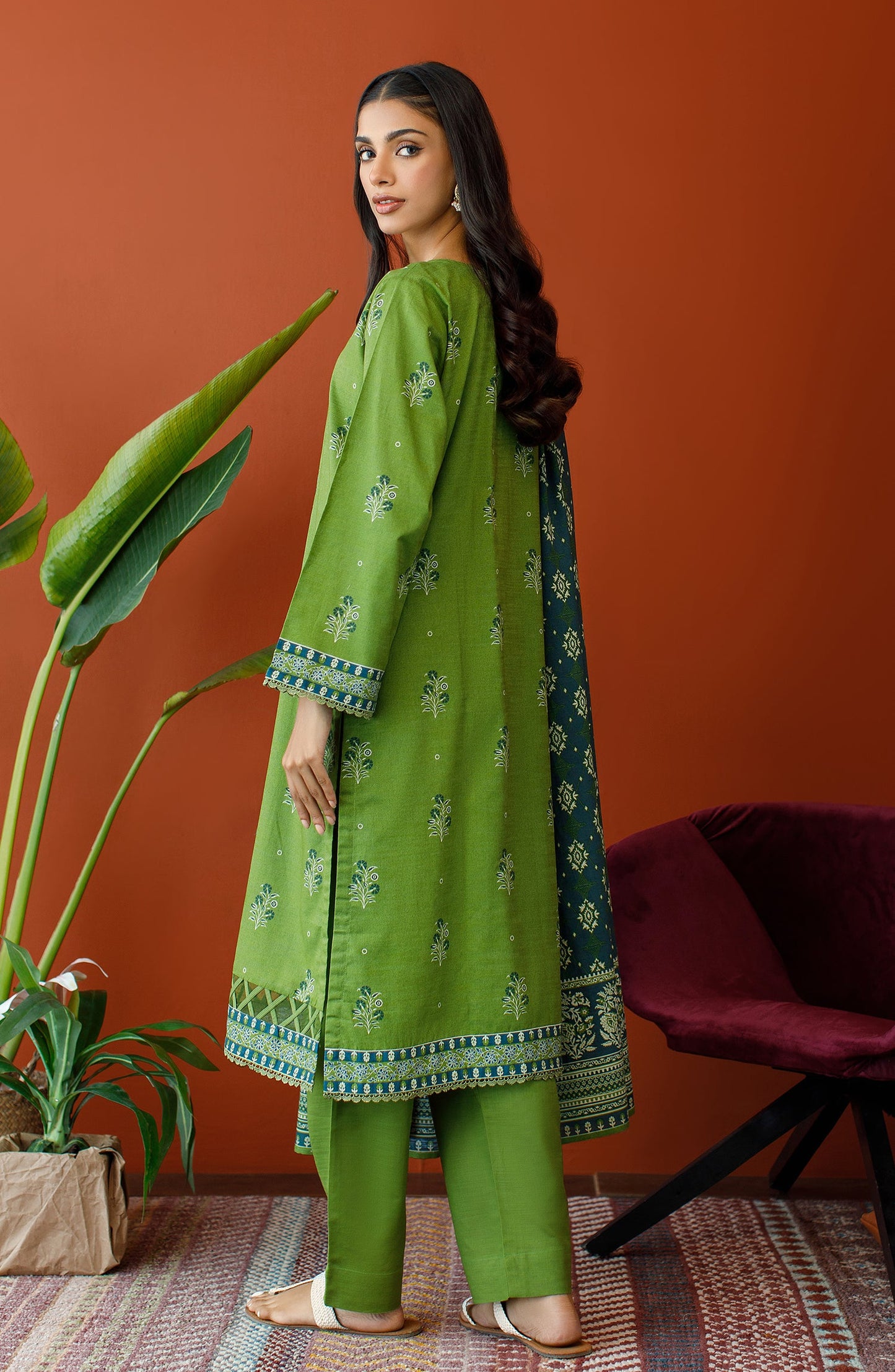 Orient - Stitched 3 Piece Embroidered Khaddar Shirt , Khaddar Pant and Khaddar Dupatta