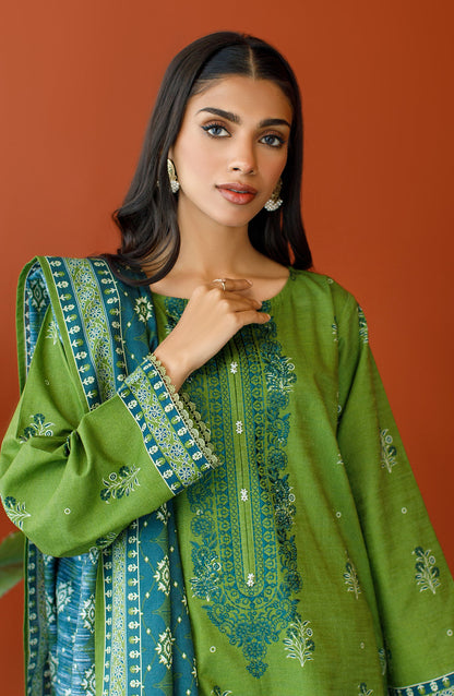 Orient - Stitched 3 Piece Embroidered Khaddar Shirt , Khaddar Pant and Khaddar Dupatta