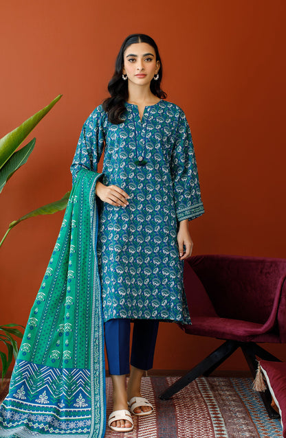 Orient - Unstitched 3 Piece Printed Khaddar Shirt , Khaddar Pant and Khaddar Dupatta
