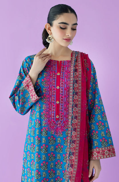 Orient - Unstitched 3 Piece Embroidered Lawn Shirt , Cambric Pant and Chiffon Dupatta