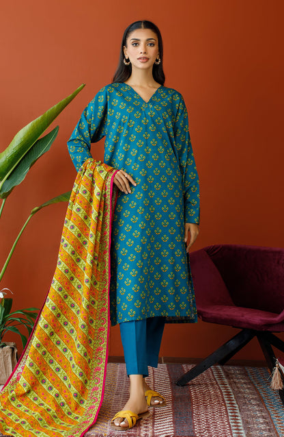 Orient - Unstitched 3 Piece Printed Khaddar Shirt , Khaddar Pant and Khaddar Dupatta