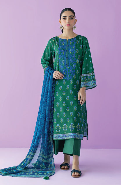 Orient - Unstitched 3 Piece Embroidered Lawn Shirt , Cambric Pant and Chiffon Dupatta