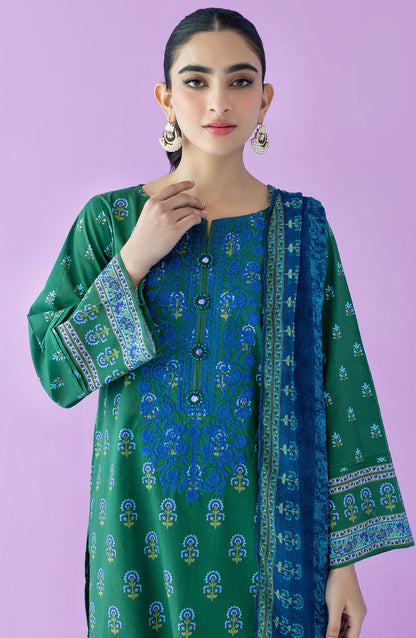 Orient - Unstitched 3 Piece Embroidered Lawn Shirt , Cambric Pant and Chiffon Dupatta
