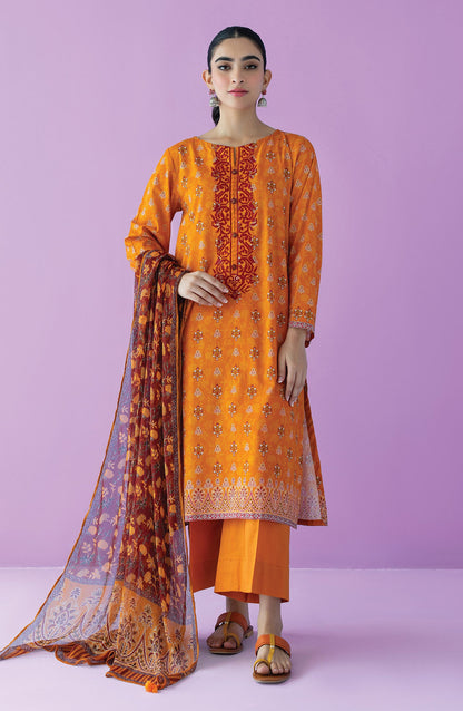 Orient - Unstitched 3 Piece Embroidered Lawn Shirt , Cambric Pant and Chiffon Dupatta