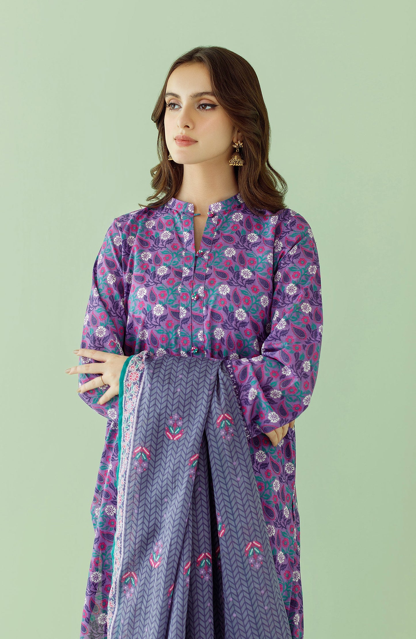 Orient - Unstitched 3 Piece Printed Lawn Shirt , Cambric Pant and Lawn Dupatta