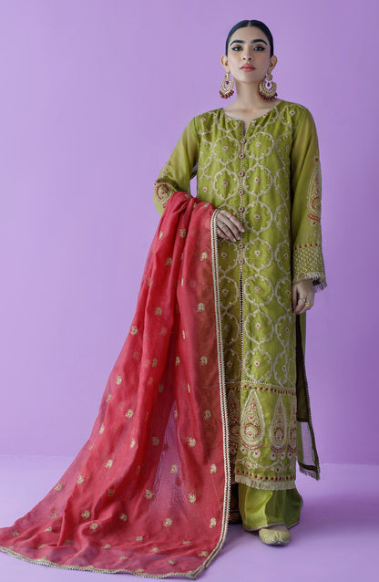 Orient - Unstitched 3 Piece Embroidered Khaddi Net Shirt , Raw Silk Pant and Khaddi Net Dupatta