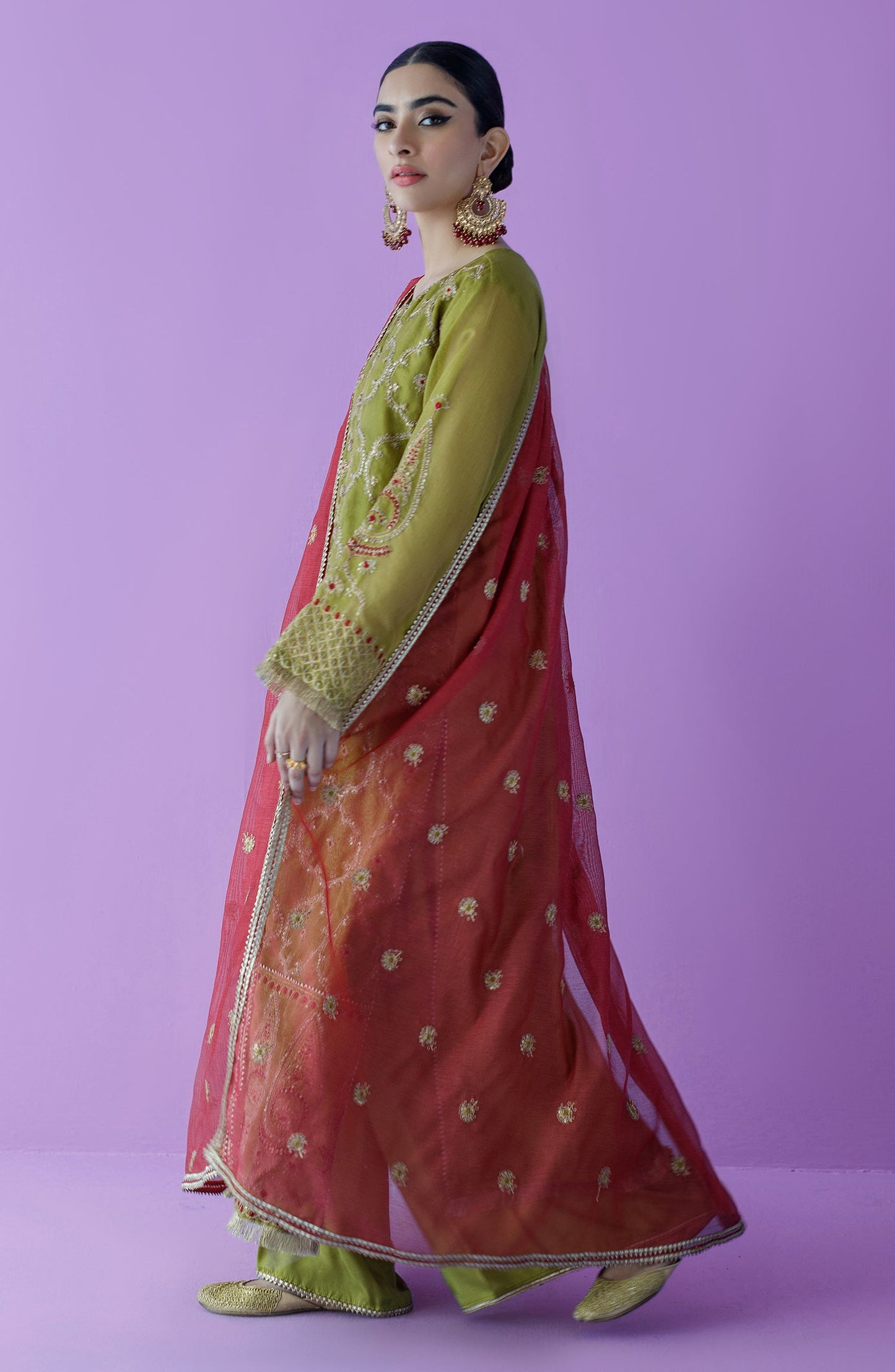 Orient - Unstitched 3 Piece Embroidered Khaddi Net Shirt , Raw Silk Pant and Khaddi Net Dupatta