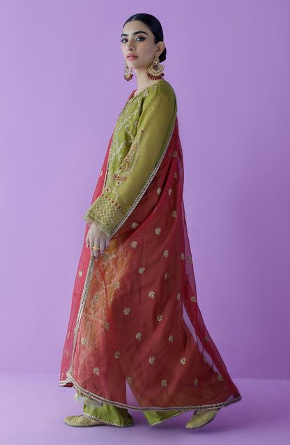 Orient - Unstitched 3 Piece Embroidered Khaddi Net Shirt , Raw Silk Pant and Khaddi Net Dupatta