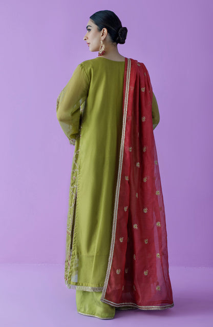 Orient - Unstitched 3 Piece Embroidered Khaddi Net Shirt , Raw Silk Pant and Khaddi Net Dupatta