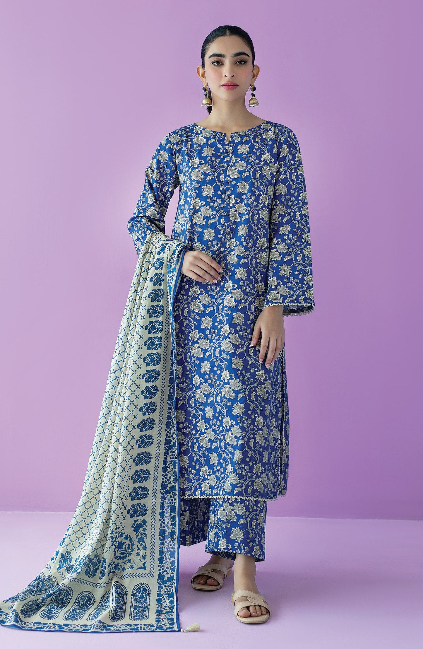 Orient - Stitched 3 Piece Printed Lawn Shirt , Cambric Pant and Lawn Dupatta