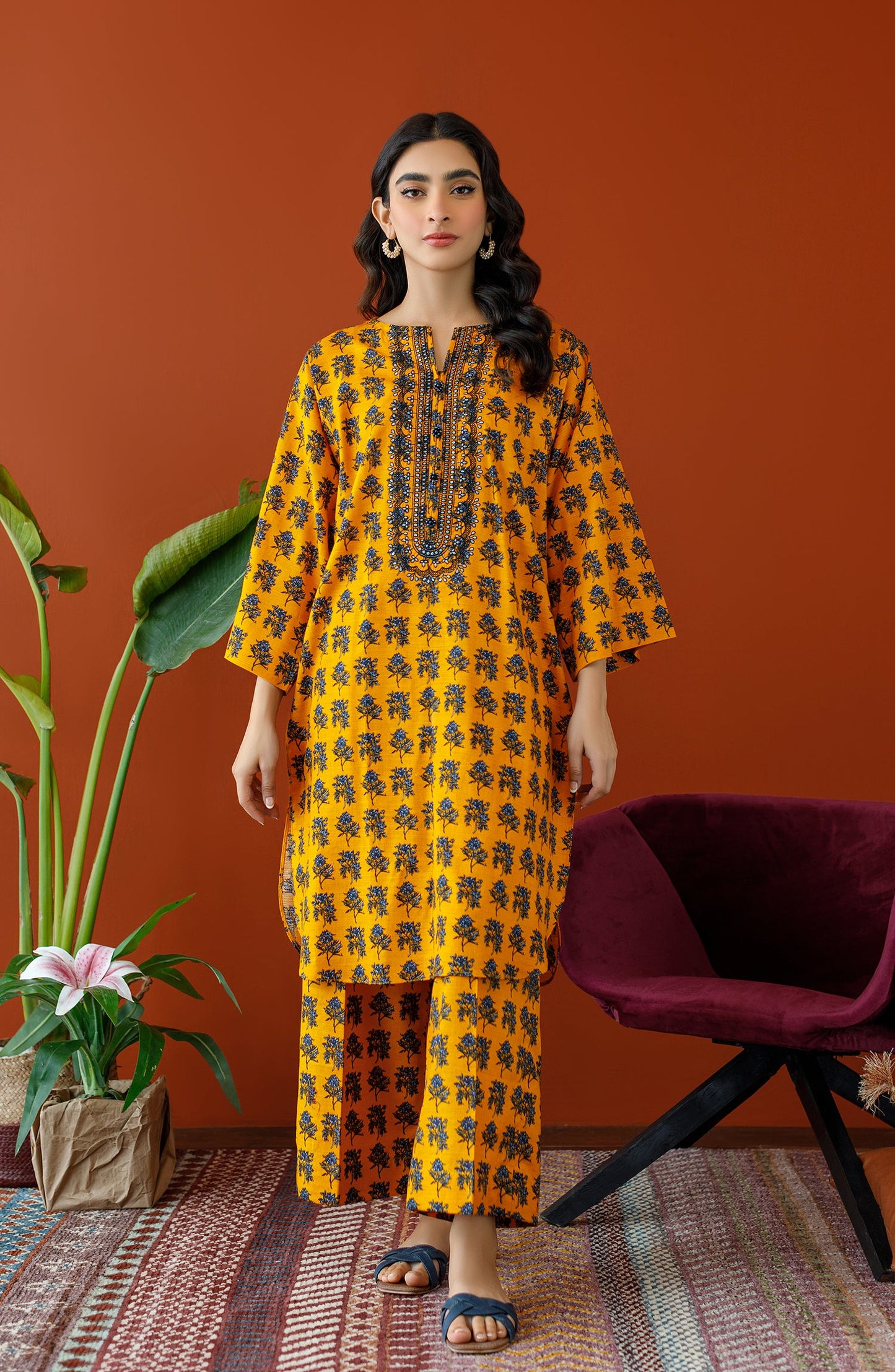 Orient - Unstitched 2 Piece Embroidered Khaddar Shirt and Khaddar Pant