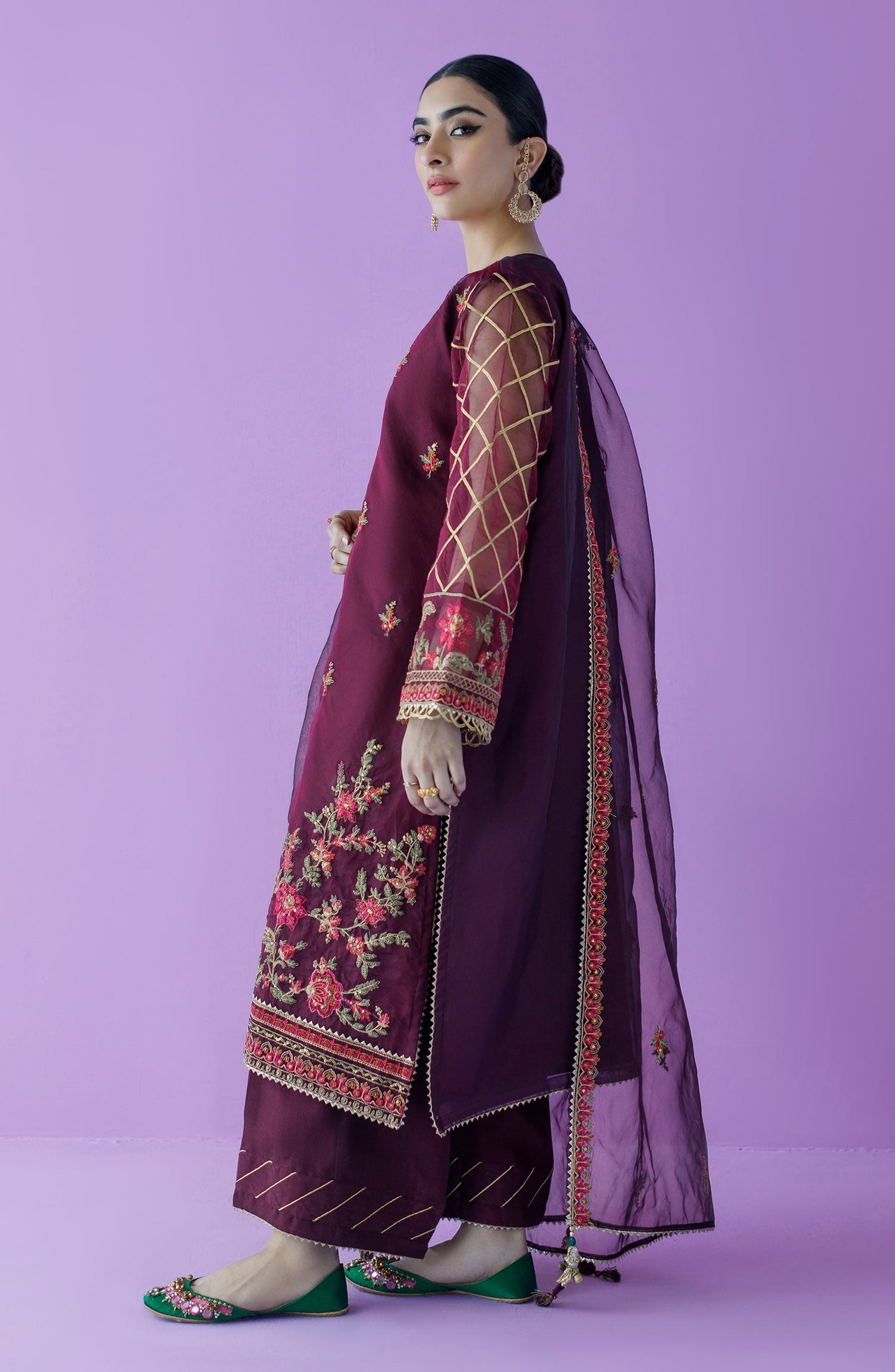Orient - Unstitched 3 Piece Embroidered Organza Shirt , Raw Silk Pant and Organza Dupatta