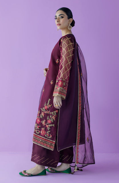 Orient - Unstitched 3 Piece Embroidered Organza Shirt , Raw Silk Pant and Organza Dupatta