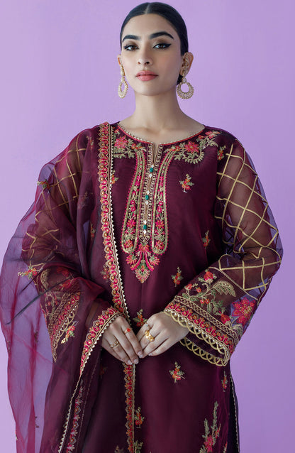 Orient - Unstitched 3 Piece Embroidered Organza Shirt , Raw Silk Pant and Organza Dupatta