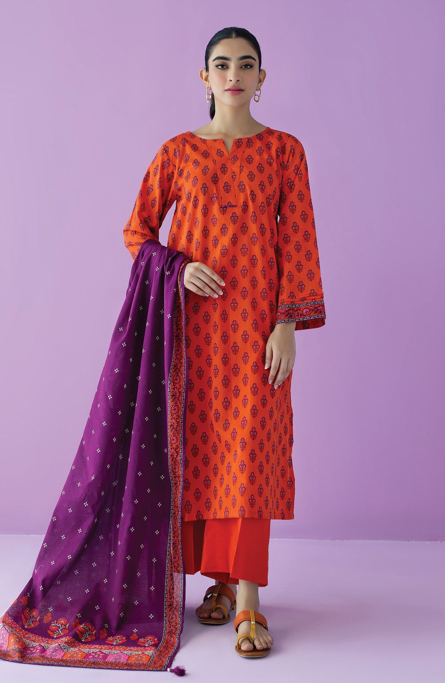 Orient - Stitched 3 Piece Printed Lawn Shirt , Cambric Pant and Lawn Dupatta