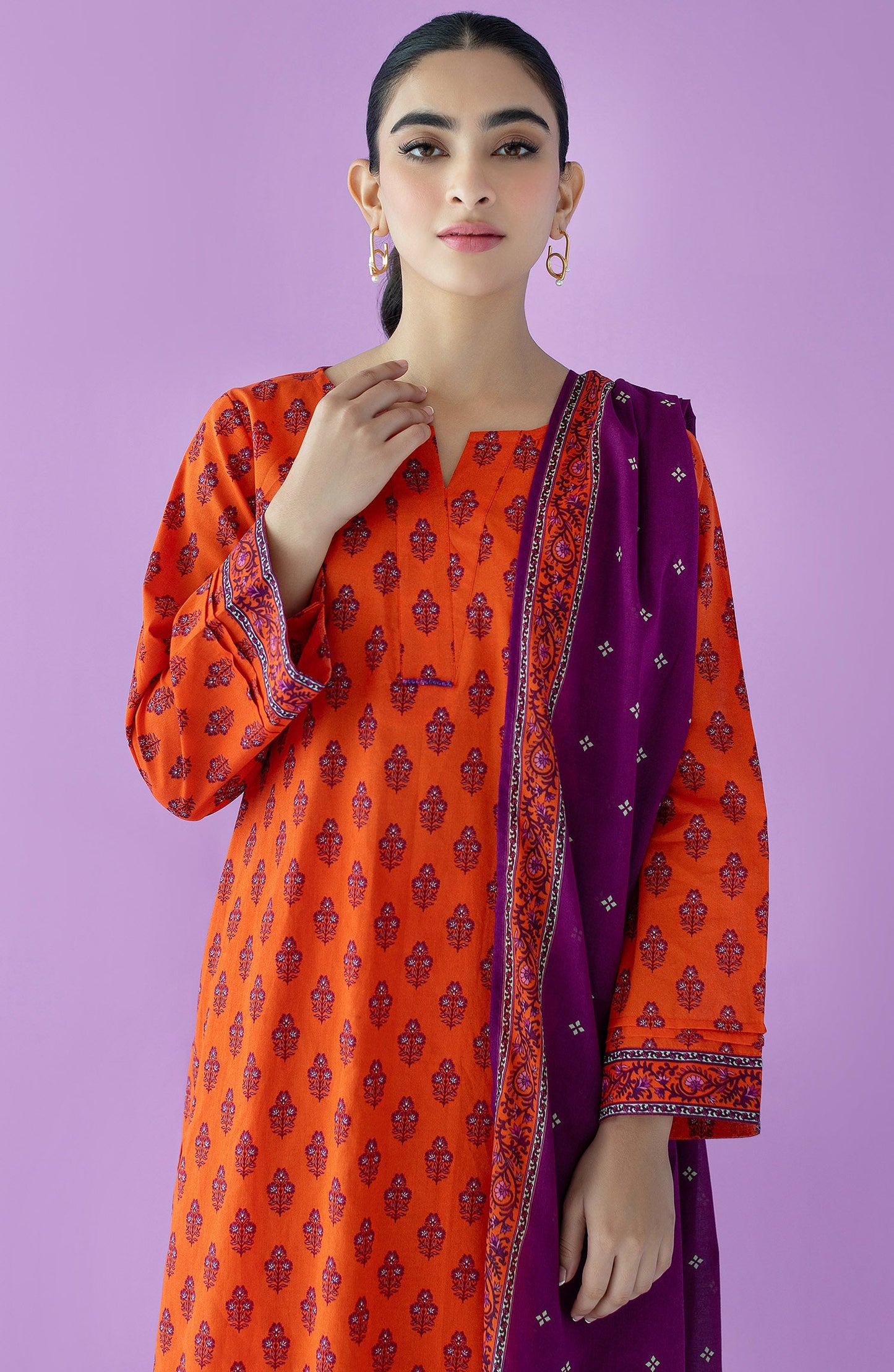 Orient - Stitched 3 Piece Printed Lawn Shirt , Cambric Pant and Lawn Dupatta