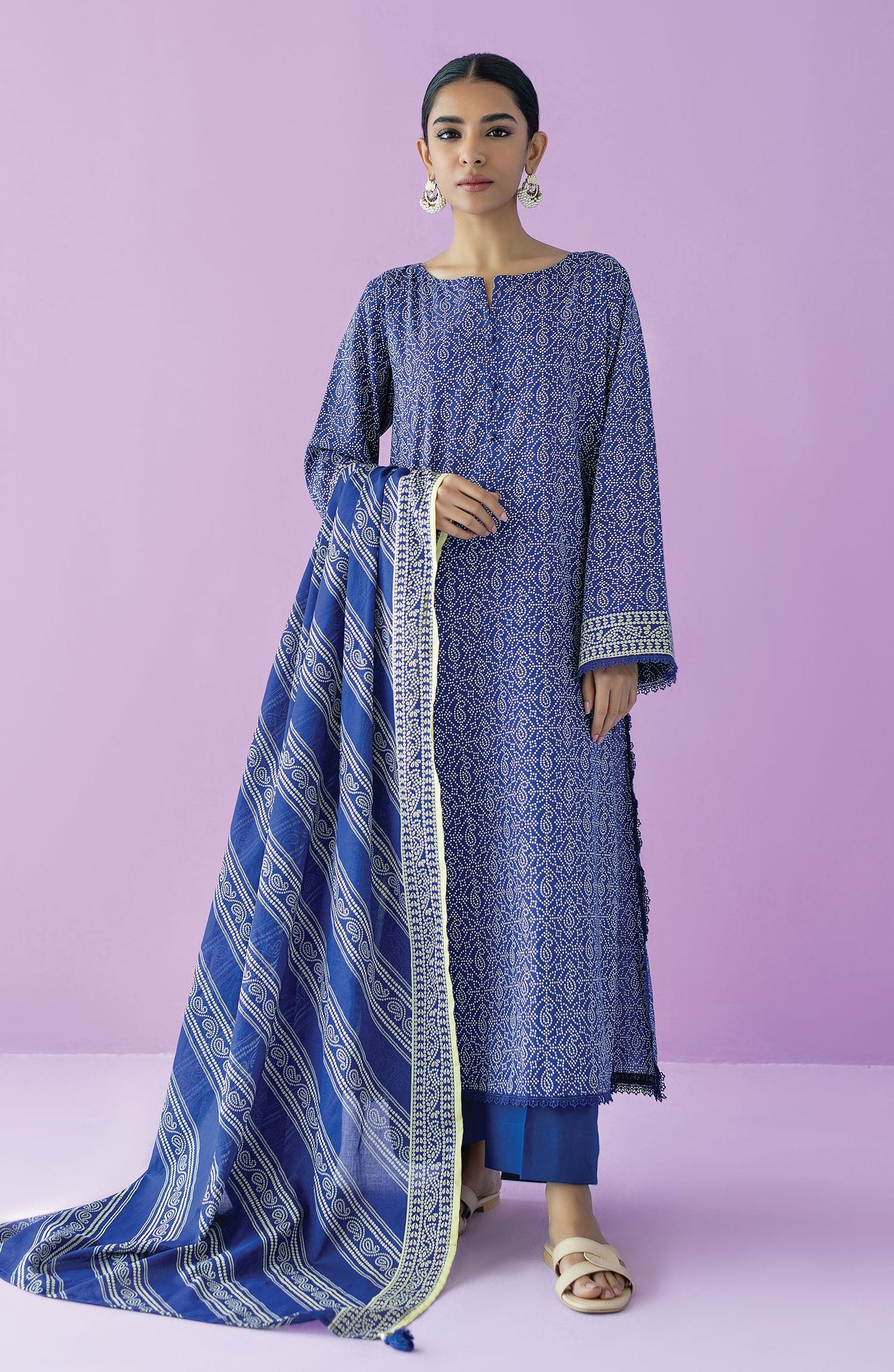 Orient - Stitched 3 Piece Printed Lawn Shirt , Cambric Pant and Lawn Dupatta