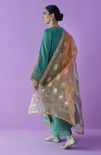 Orient - Unstitched 3 Piece Embroidered Cotton Silk Shirt , Cotton Silk Pant and Organza Dupatta