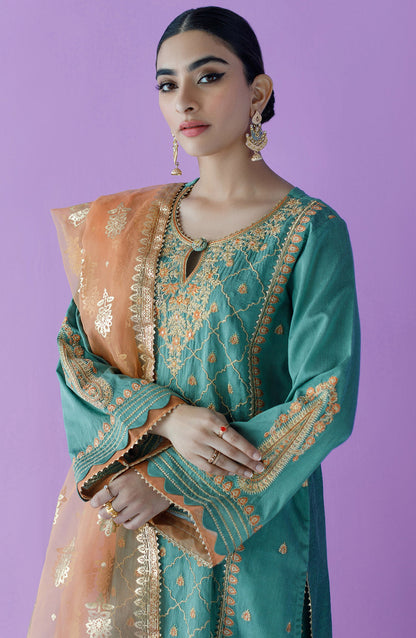 Orient - Unstitched 3 Piece Embroidered Cotton Silk Shirt , Cotton Silk Pant and Organza Dupatta