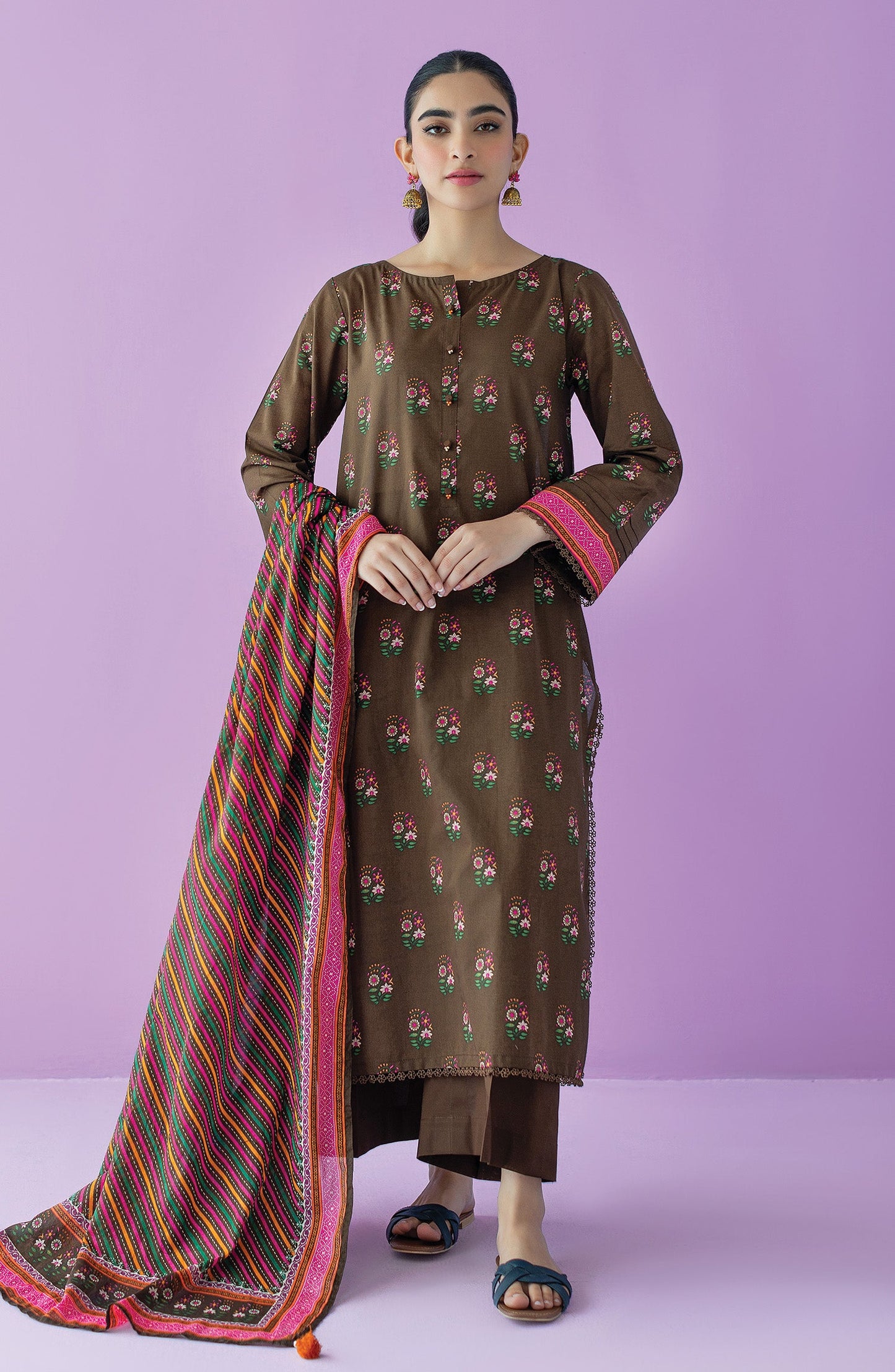 Orient - Stitched 3 Piece Printed Lawn Shirt , Cambric Pant and Lawn Dupatta