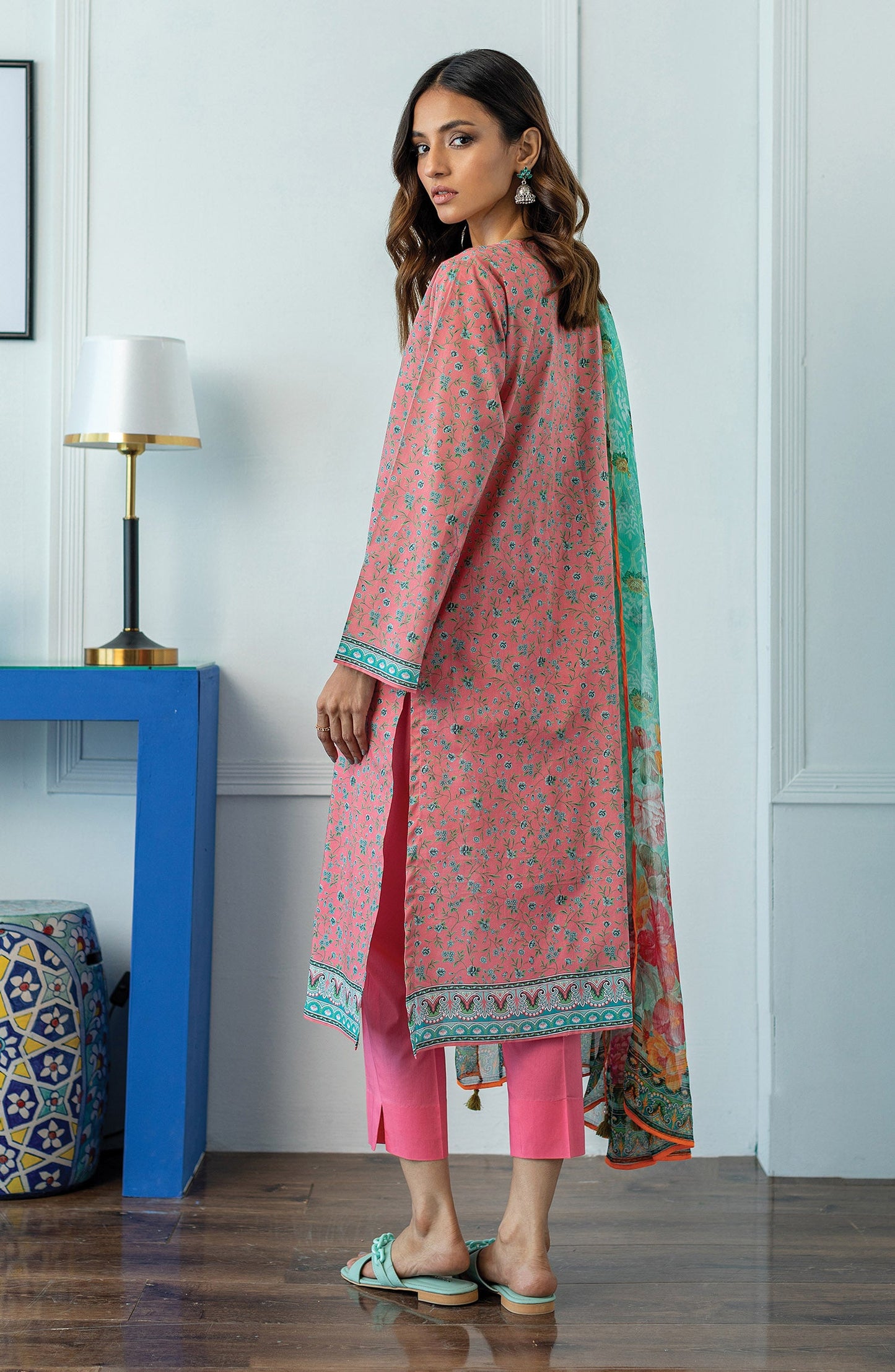Orient - Unstitched 3 Piece Embroidered Lawn Shirt , Cambric Pant and Bimber Chiffon Dupatta