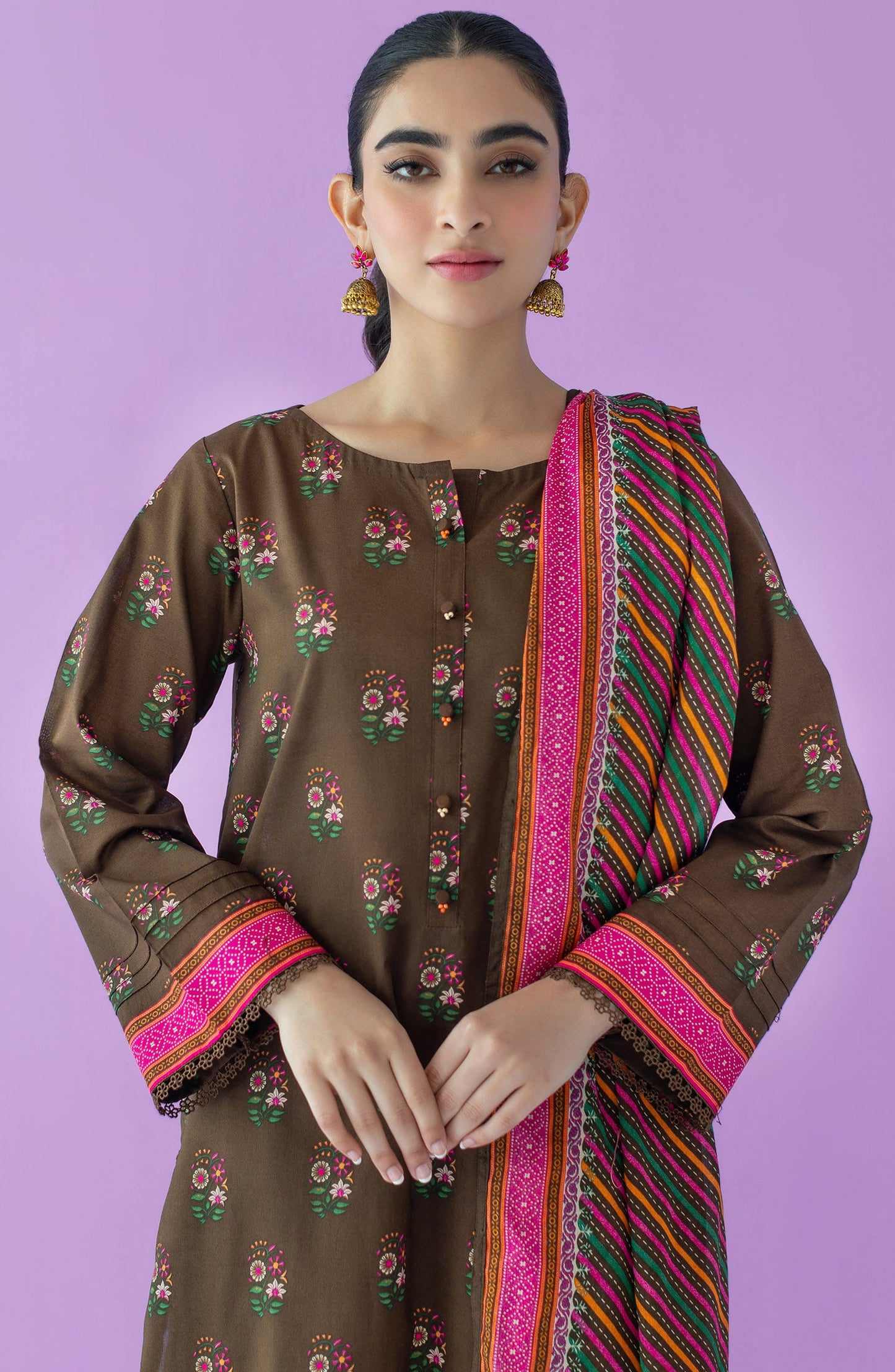 Orient - Stitched 3 Piece Printed Lawn Shirt , Cambric Pant and Lawn Dupatta