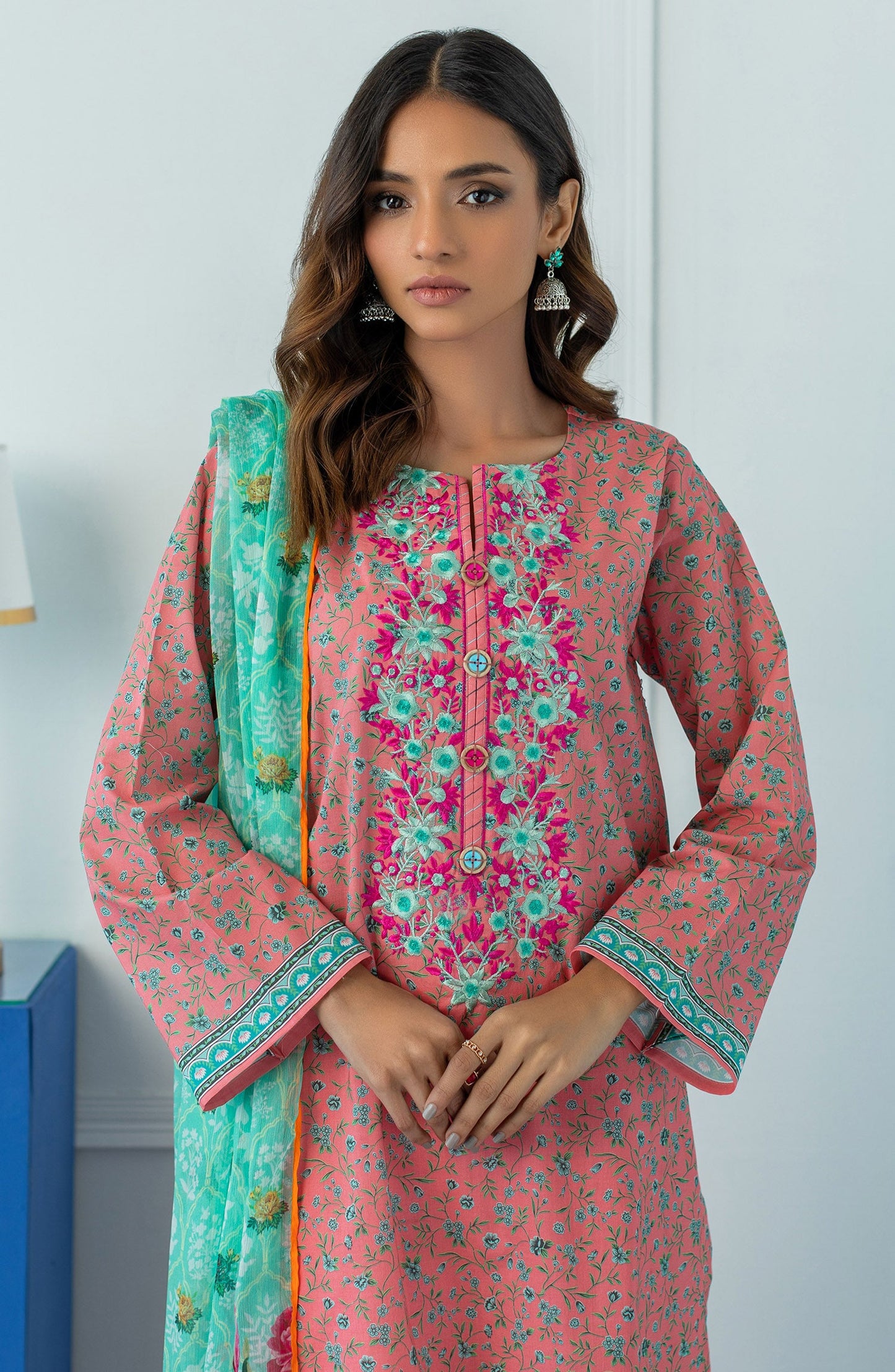 Orient - Unstitched 3 Piece Embroidered Lawn Shirt , Cambric Pant and Bimber Chiffon Dupatta