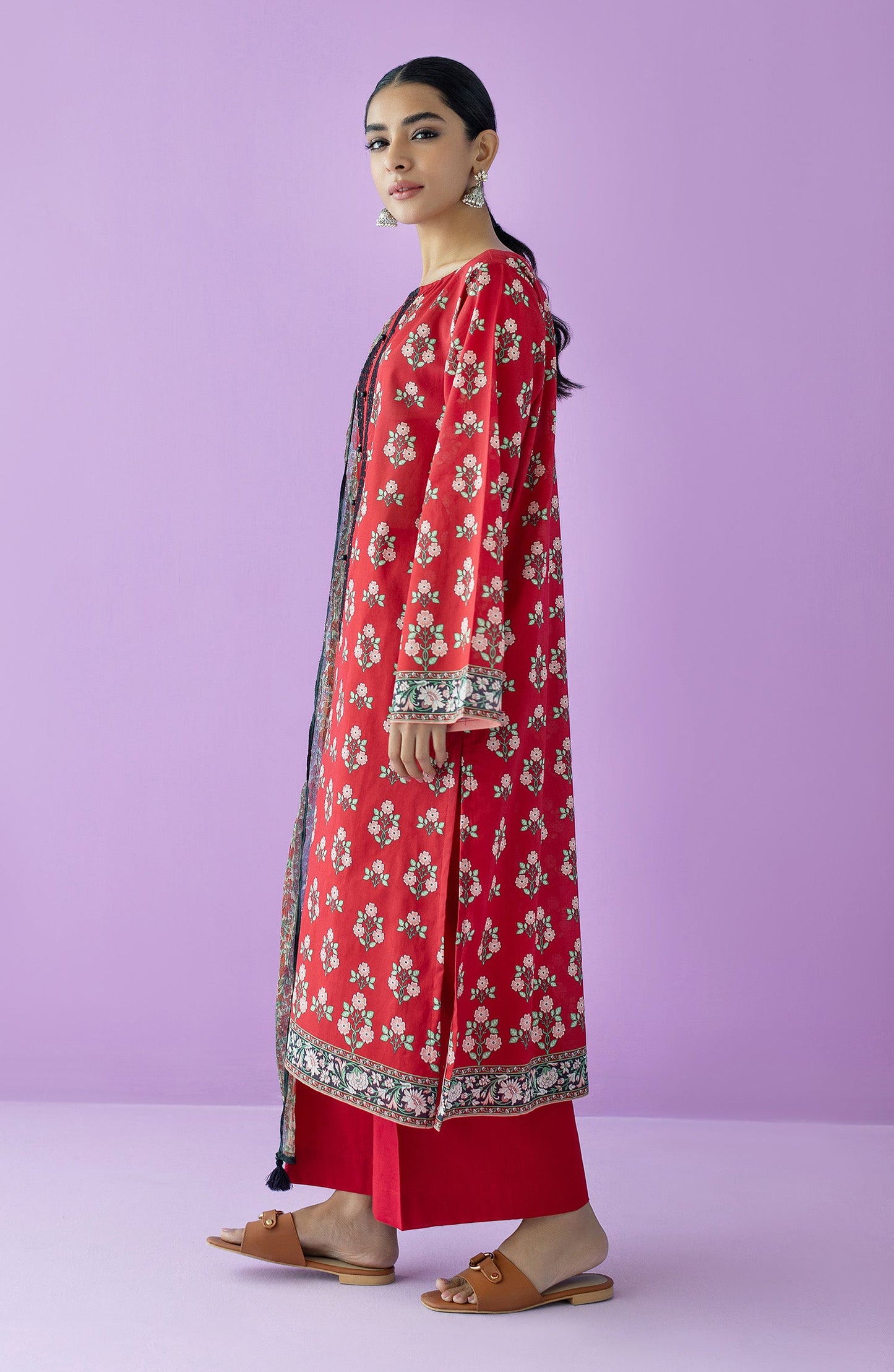 Orient - Unstitched 3 Piece Embroidered Lawn Shirt , Cambric Pant and Chiffon Dupatta