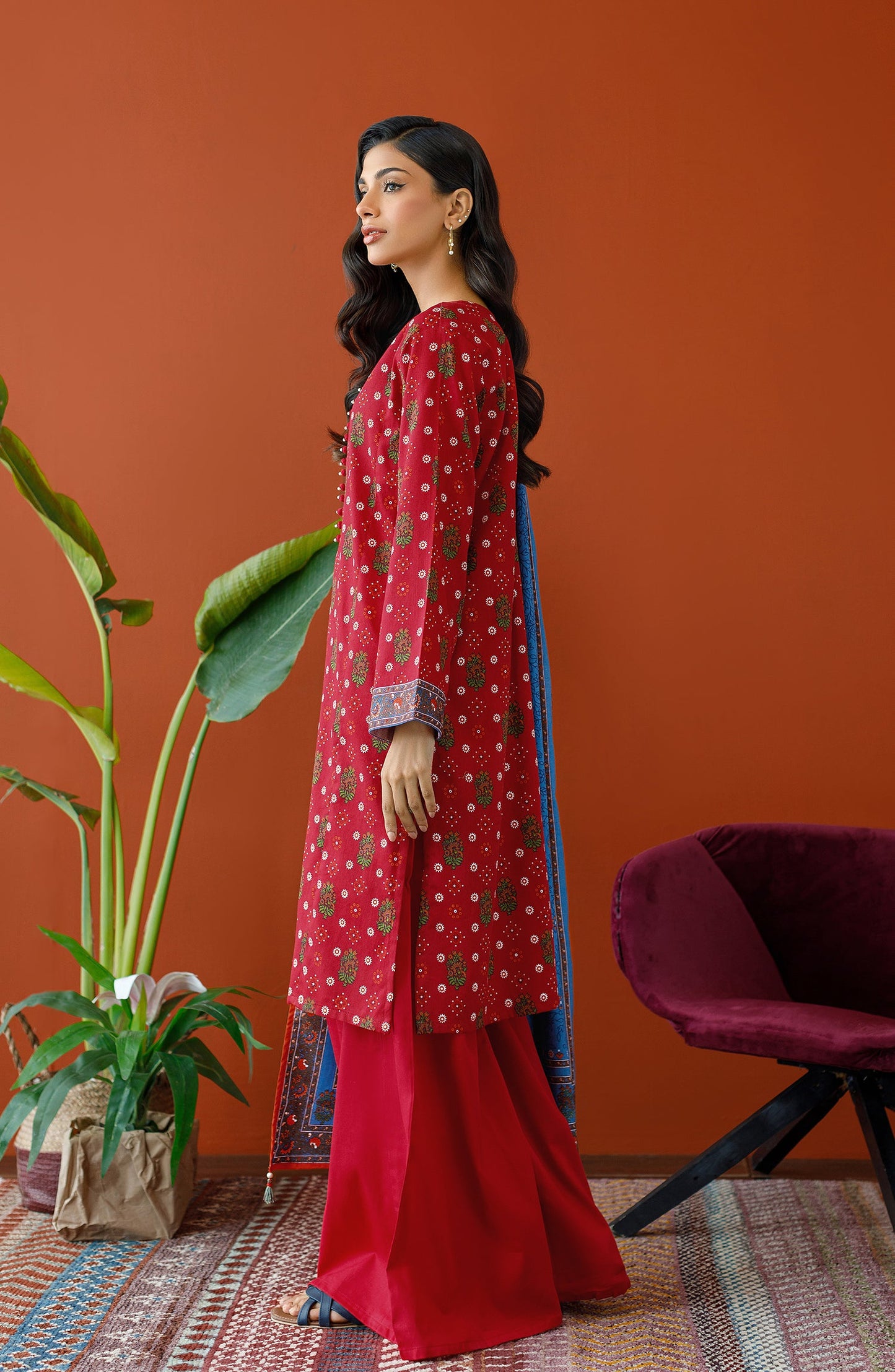 Orient - Unstitched 3 Piece Printed Cottel Shirt , Cottel Pant and Cottel Dupatta