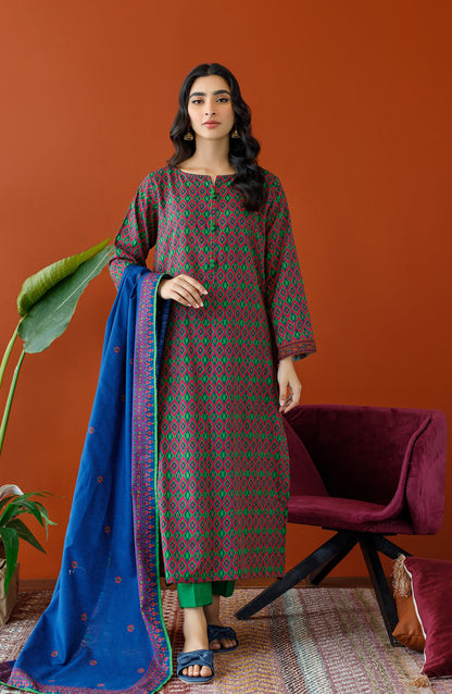 Orient - Unstitched 3 Piece Printed Khaddar Shirt , Khaddar Pant and Khaddar Dupatta