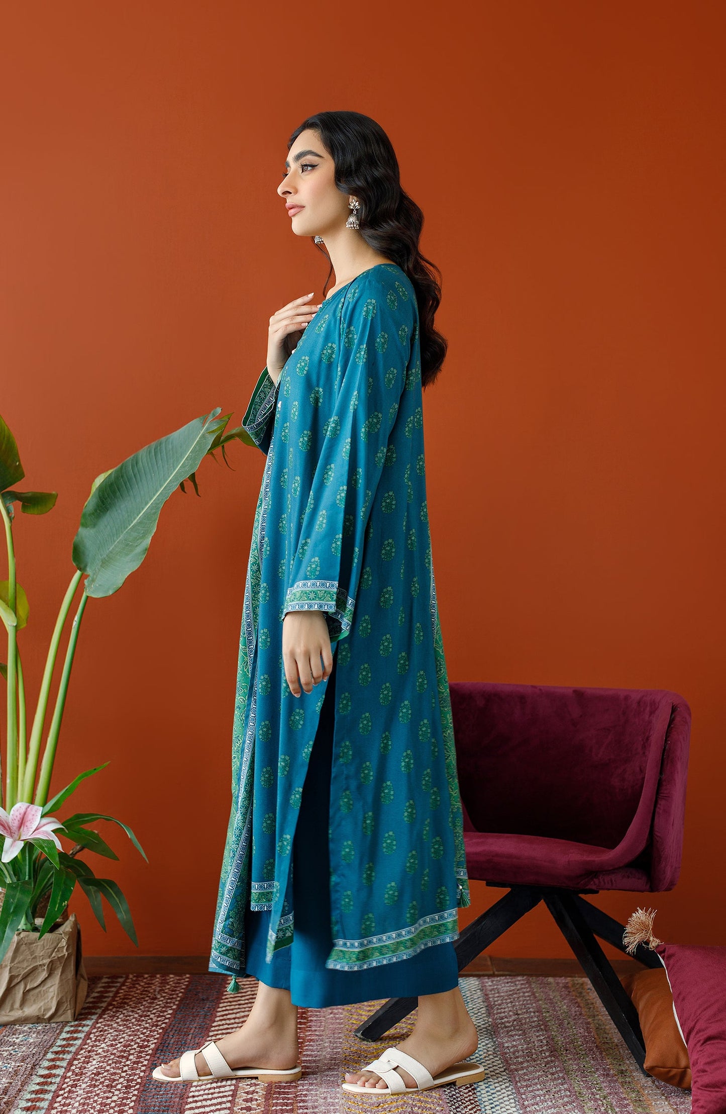 Orient - Unstitched 3 Piece Printed Linen Shirt , Linen Pant and Linen Dupatta