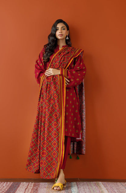 Orient - Unstitched 3 Piece Printed Khaddar Shirt , Khaddar Pant and Khaddar Dupatta