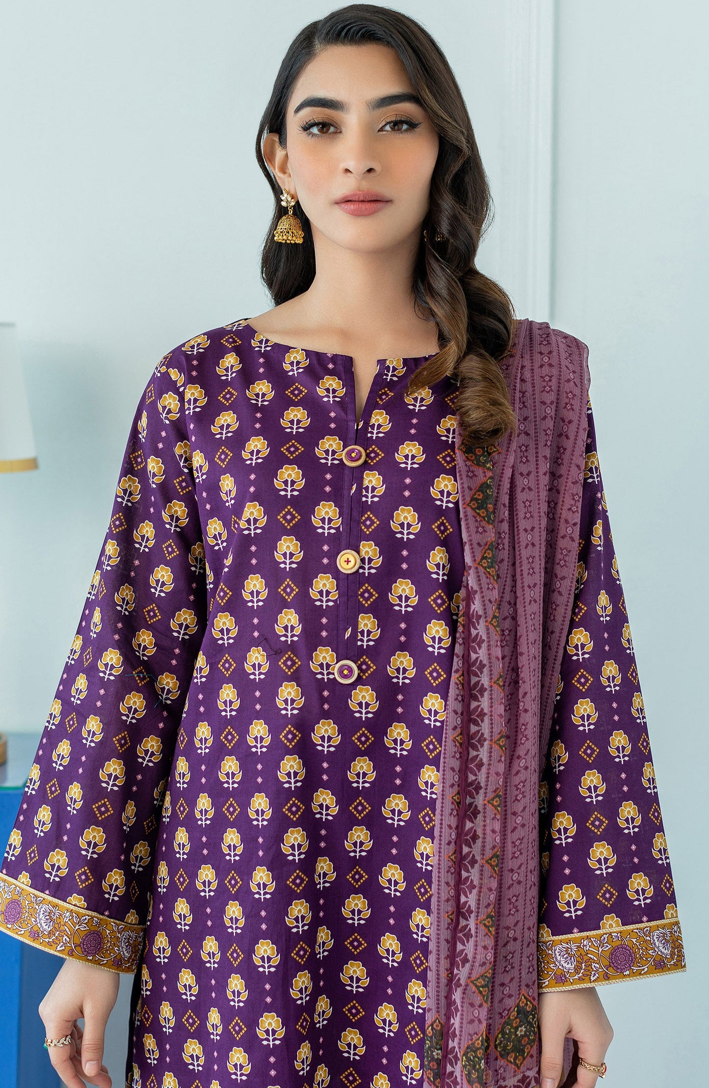 Orient - Stitched 3 Piece Printed Lawn Shirt , Cambric Pant and Chiffon Dupatta