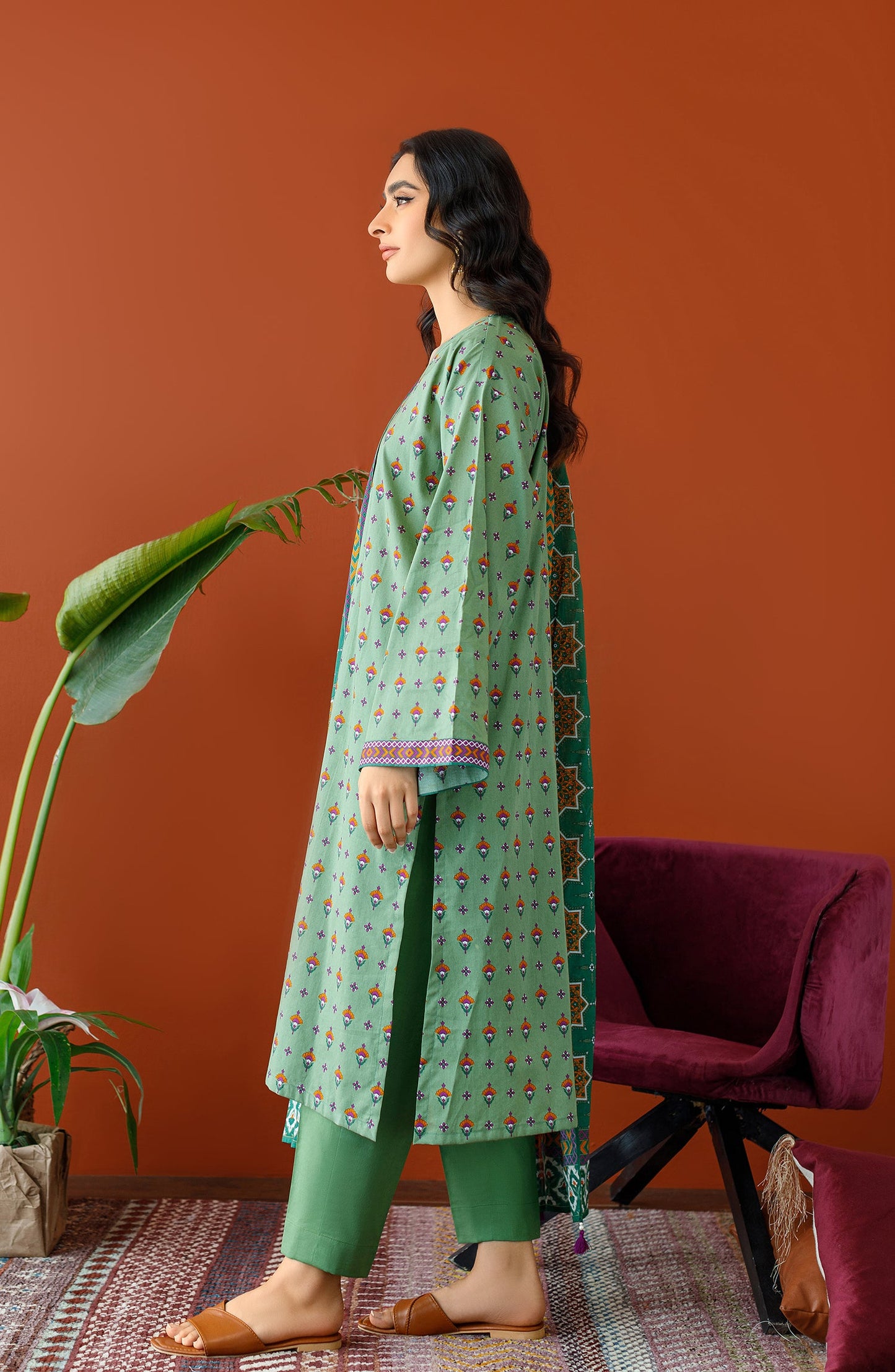 Orient - Unstitched 3 Piece Printed Cambric Shirt , Cambric Pant and Lawn Dupatta