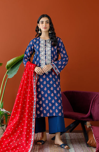 Orient - Unstitched 3 Piece Embroidered Khaddar Shirt , Khaddar Pant and Khaddar Dupatta