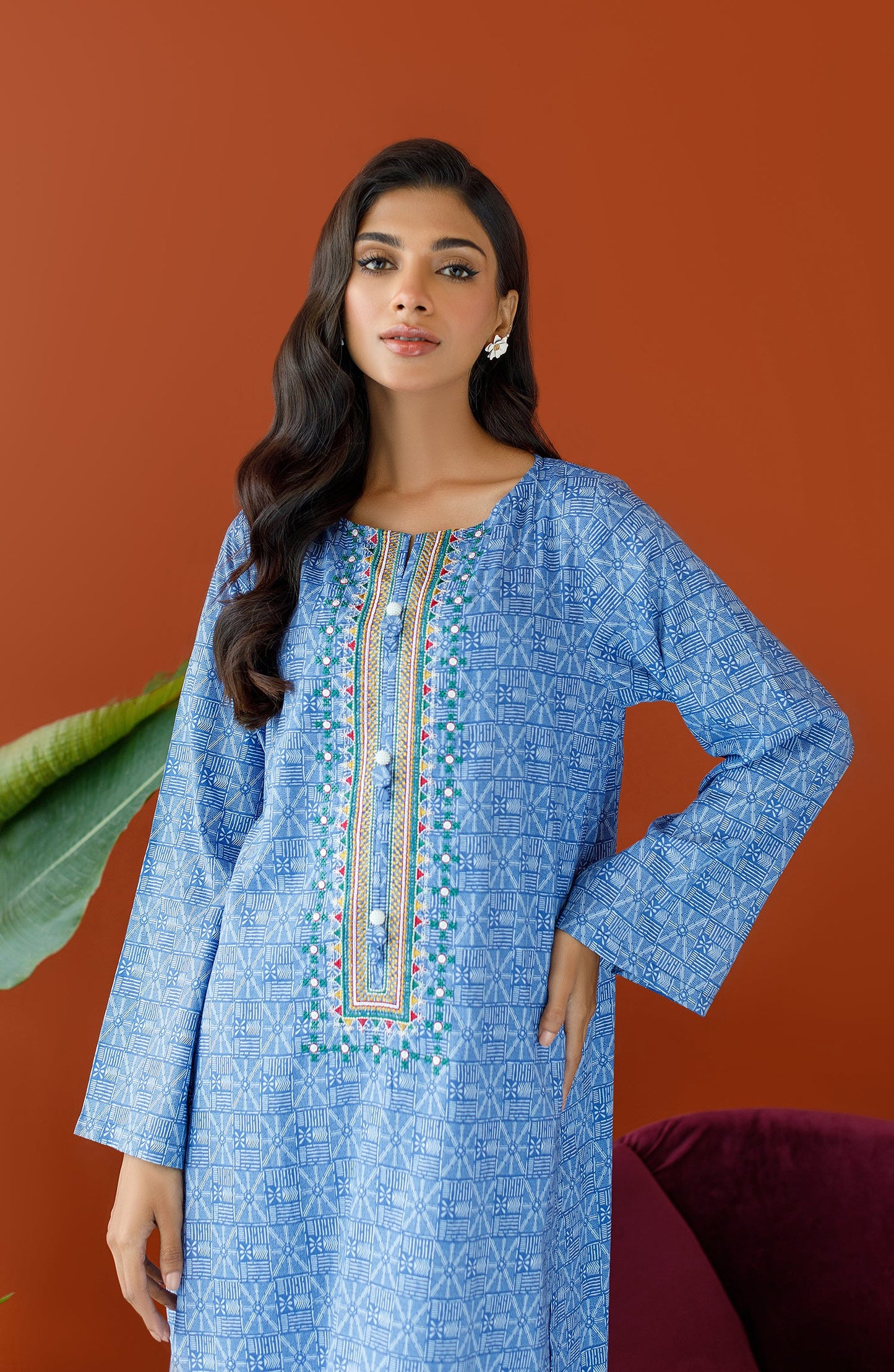 Orient - Unstitched 2 Piece Embroidered Cotton Slub Shirt and Cotton Pant