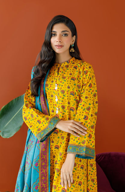 Orient - Unstitched 3 Piece Printed Khaddar Shirt , Khaddar Pant and Khaddar Dupatta