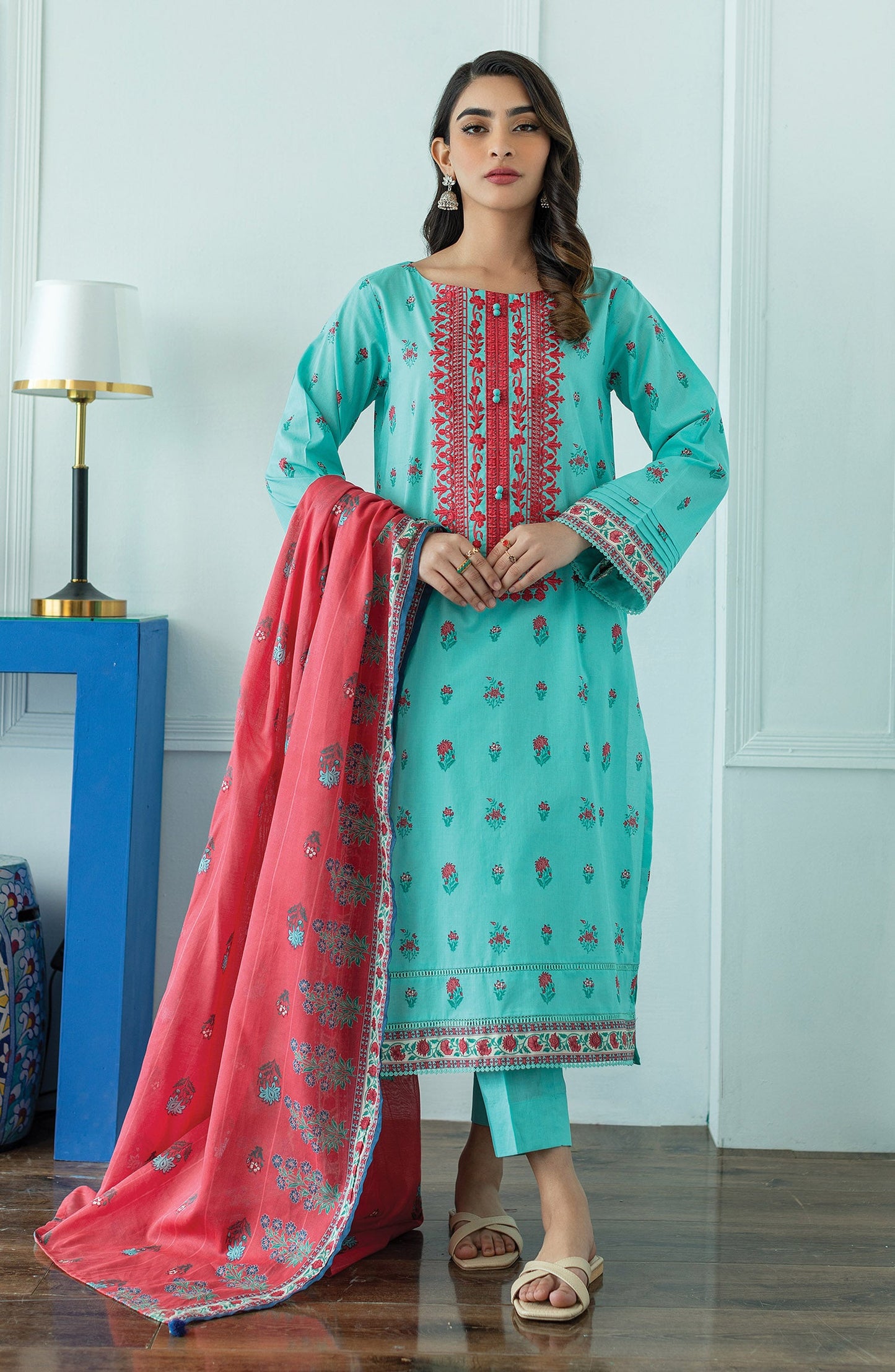 Orient - Unstitched 3 Piece Embroidered Lawn Shirt , Cambric Pant and Lawn Dupatta