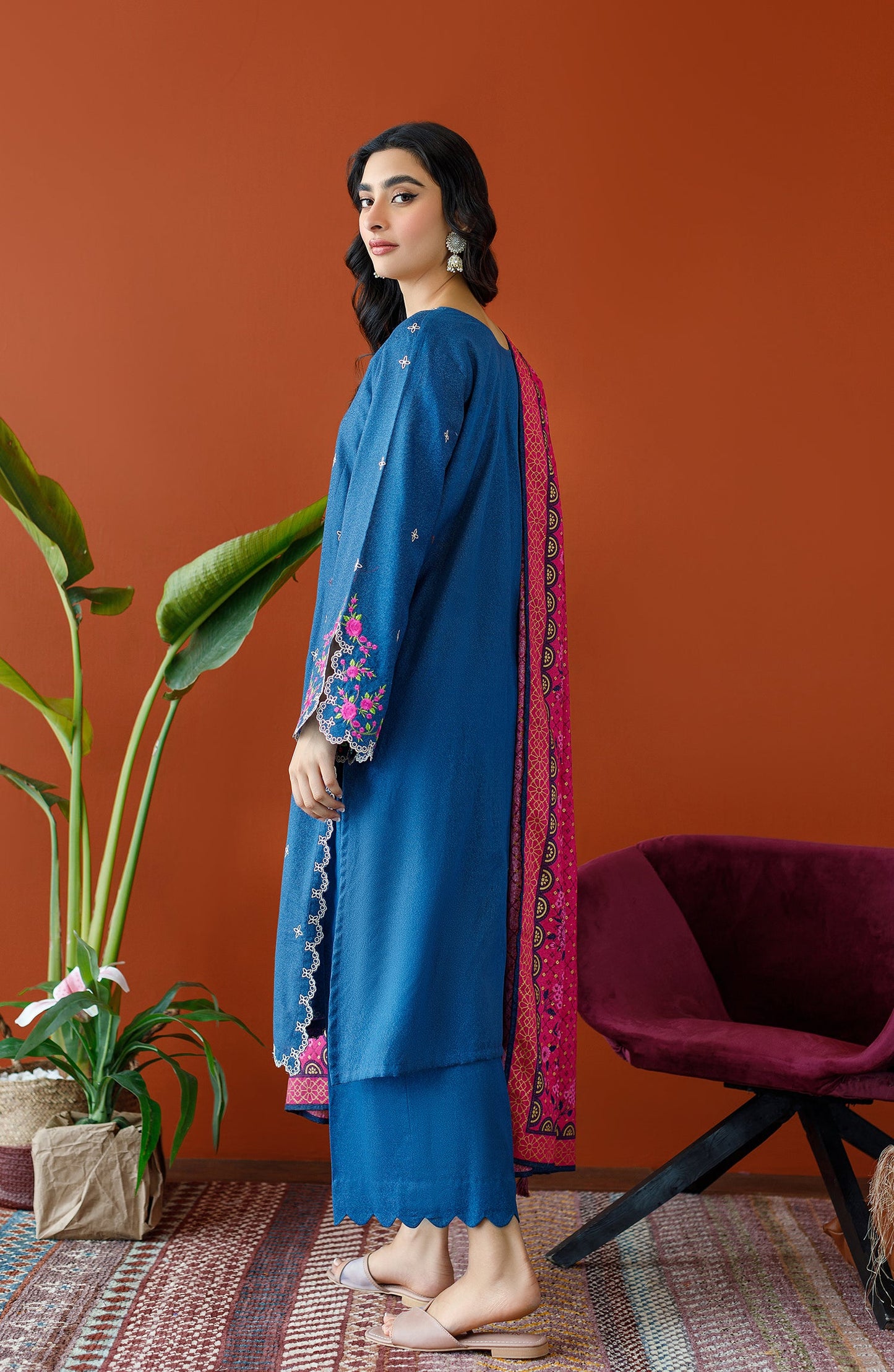 Orient - Unstitched 3 Piece Embroidered Karandi Shirt , Karandi Pant and Karandi Dupatta