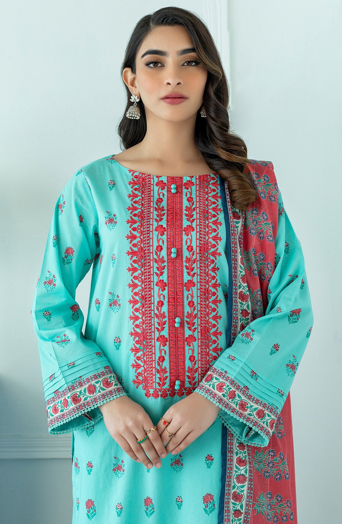 Orient - Unstitched 3 Piece Embroidered Lawn Shirt , Cambric Pant and Lawn Dupatta