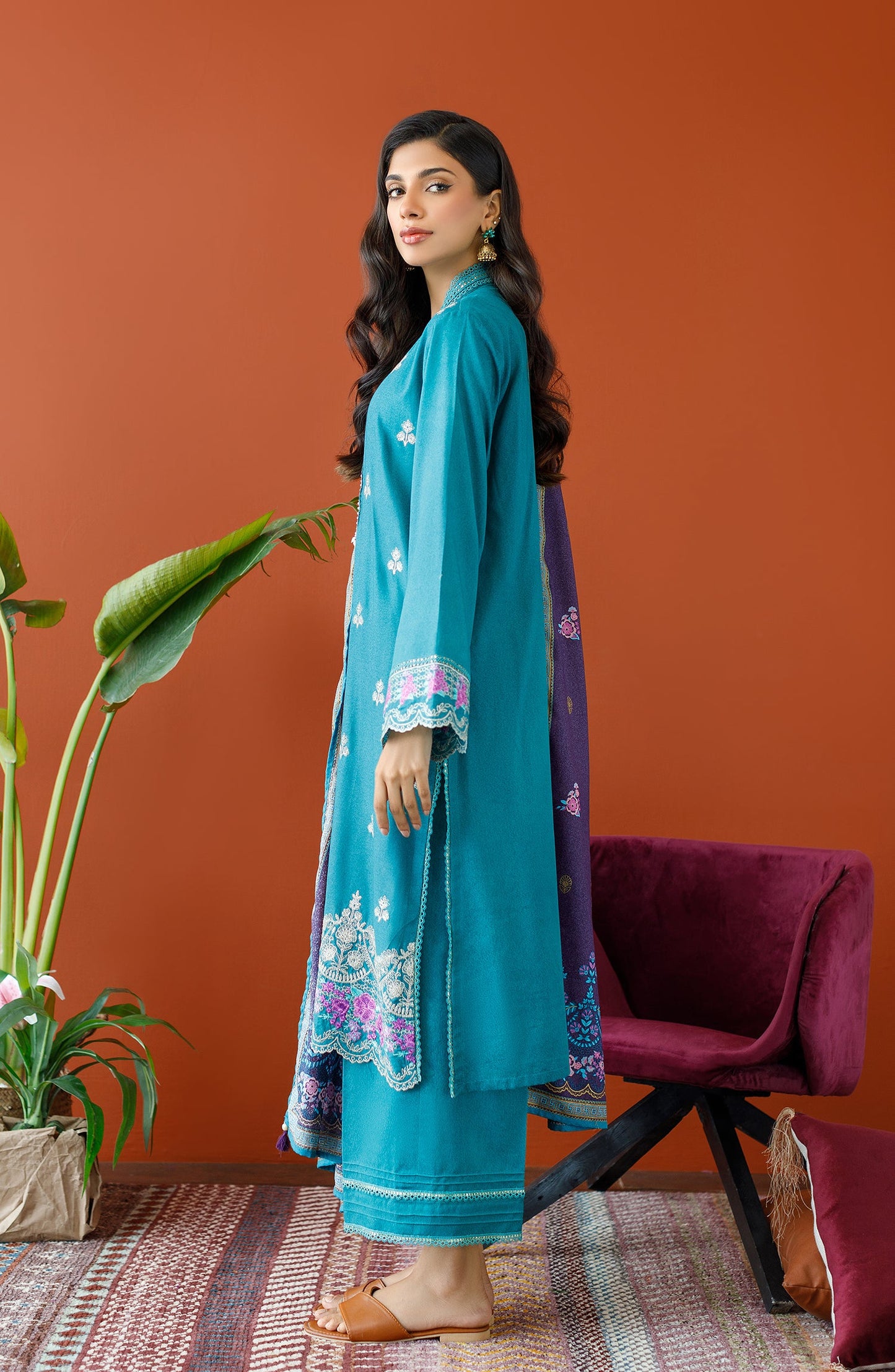 Orient - Unstitched 3 Piece Embroidered Karandi Shirt , Karandi Pant and Karandi Dupatta